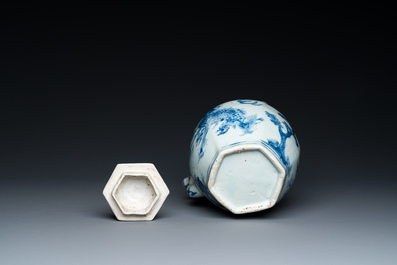 Een Chinese blauw-witte wijnkan met kylins, Transitie periode