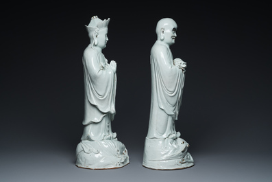 Two exceptionally tall Chinese white-glazed sculptures of Luohan, Qianlong/Jiaqing