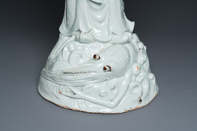 Two exceptionally tall Chinese white-glazed sculptures of Luohan, Qianlong/Jiaqing