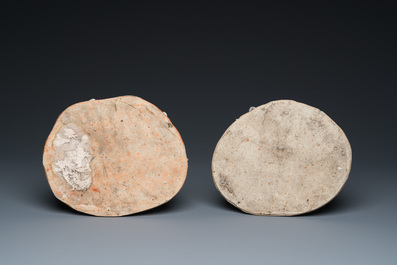 Two exceptionally tall Chinese white-glazed sculptures of Luohan, Qianlong/Jiaqing