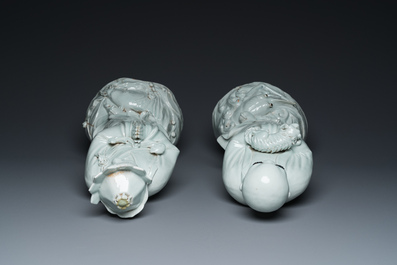 Two exceptionally tall Chinese white-glazed sculptures of Luohan, Qianlong/Jiaqing