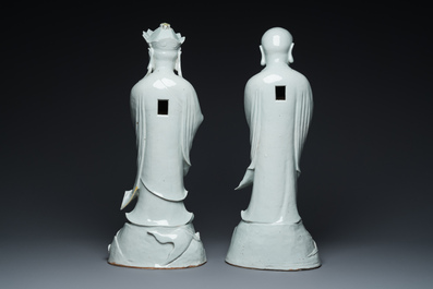 Two exceptionally tall Chinese white-glazed sculptures of Luohan, Qianlong/Jiaqing