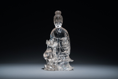 Grande sculpture de Lan Caihe en cristal de roche, Chine, 19&egrave;me