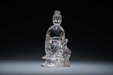 Grande sculpture de Lan Caihe en cristal de roche, Chine, 19&egrave;me