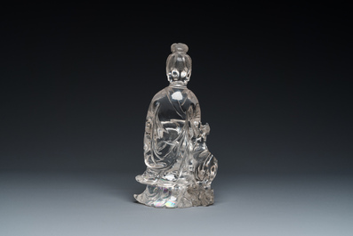 Grande sculpture de Lan Caihe en cristal de roche, Chine, 19&egrave;me