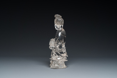 Grande sculpture de Lan Caihe en cristal de roche, Chine, 19&egrave;me