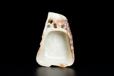 A Chinese white and russet jade lotus-form brush washer, Qing