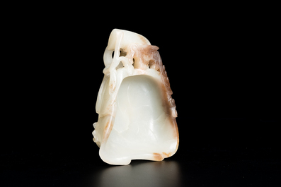 A Chinese white and russet jade lotus-form brush washer, Qing