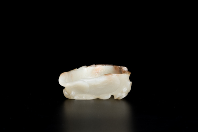 A Chinese white and russet jade lotus-form brush washer, Qing