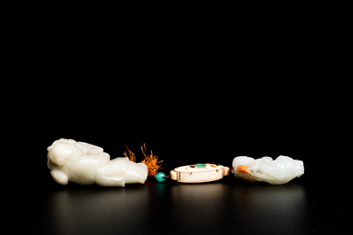 Two Chinese white and celadon jade carved standing boys, Qing