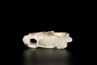 A Chinese white and russet jade lotus-form brush washer, Qing
