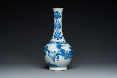 A Chinese blue and white bottle vase, Transitional period