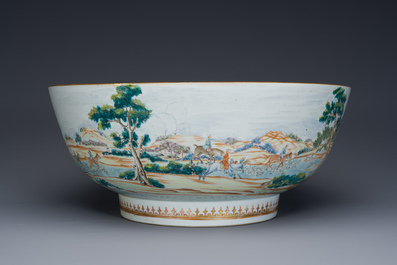 A large Chinese famille rose 'fox hunt' bowl, Qianlong