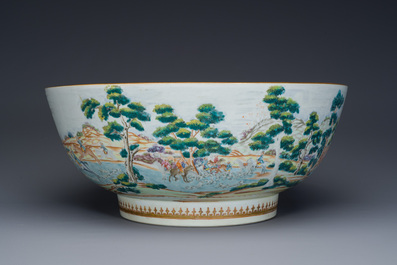 A large Chinese famille rose 'fox hunt' bowl, Qianlong