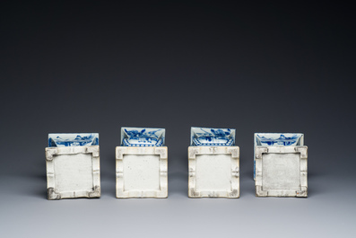 A large Chinese blue and white five-piece altar garniture, 19th C.