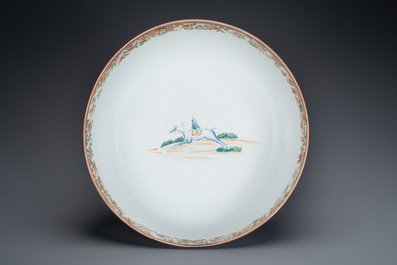 A large Chinese famille rose 'fox hunt' bowl, Qianlong