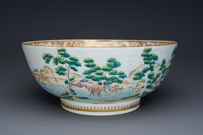 A large Chinese famille rose 'fox hunt' bowl, Qianlong