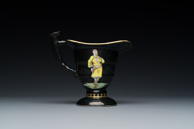 A rare Chinese black-ground enamelled ewer with Ottoman musicians, Qianlong