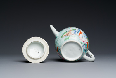 Een zeldzame Chinese famille rose theepot met erotisch decor van een Europese dame, Yongzheng
