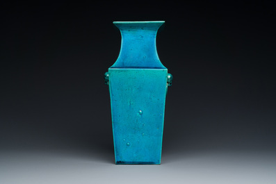 A Chinese monochrome turquoise-glazed square vase, Kangxi