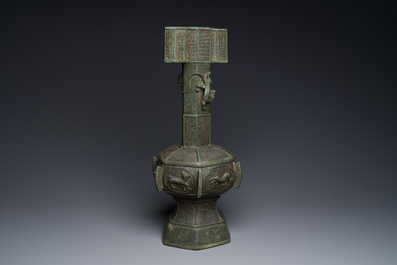 A large Chinese bronze 'touhu' or arrow vase, Yuan