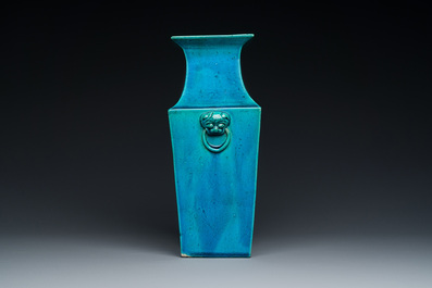 A Chinese monochrome turquoise-glazed square vase, Kangxi