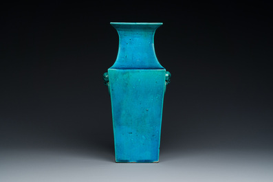 A Chinese monochrome turquoise-glazed square vase, Kangxi