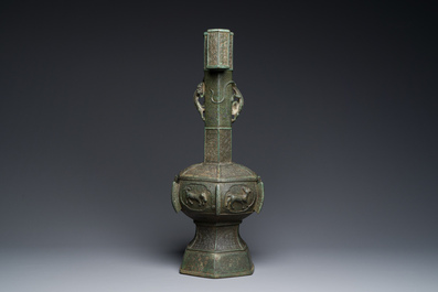 A large Chinese bronze 'touhu' or arrow vase, Yuan