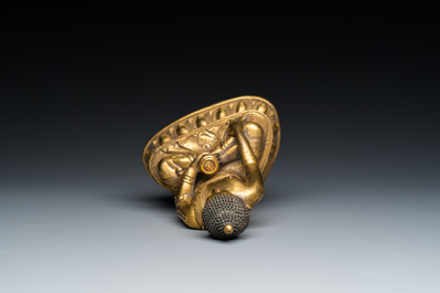 Bouddha de M&eacute;decine ou Bhaishajyaguru en bronze dor&eacute;, Sino-Tibet, 16&egrave;me