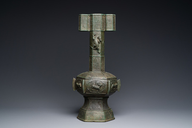 A large Chinese bronze 'touhu' or arrow vase, Yuan
