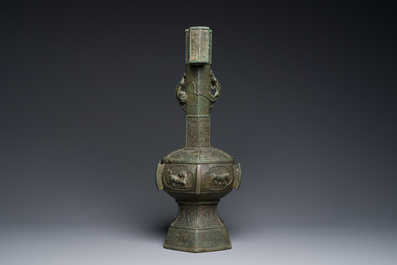 A large Chinese bronze 'touhu' or arrow vase, Yuan