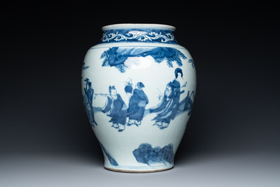 A large Chinese blue and white 'Immortals' vase, Transitional period