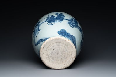 A large Chinese blue and white 'Immortals' vase, Transitional period