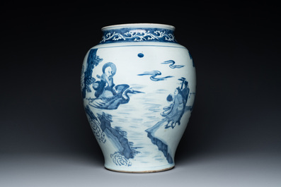 A large Chinese blue and white 'Immortals' vase, Transitional period