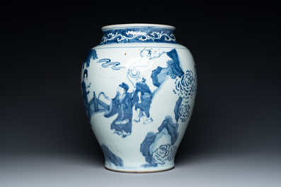 A large Chinese blue and white 'Immortals' vase, Transitional period