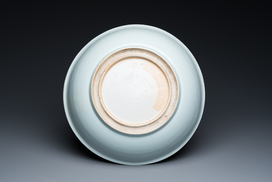 A Chinese blue, white and copper red 'crab and fish' dish, Kangxi