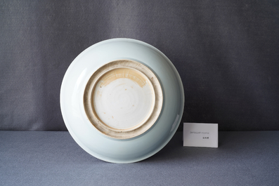 A Chinese blue, white and copper red 'crab and fish' dish, Kangxi