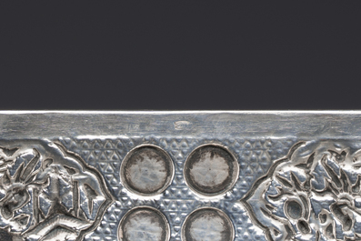 A Chinese silver 4-piece tea service on tray, Tu Mao Xing mark 塗茂興, 19th C.