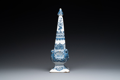 A fine Dutch Delft blue and white obelisk, late 17th C.