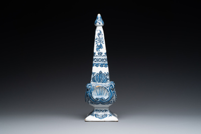 A fine Dutch Delft blue and white obelisk, late 17th C.