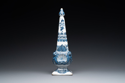 A fine Dutch Delft blue and white obelisk, late 17th C.