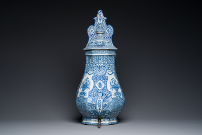 A massive Dutch Delft blue and white cistern and cover, 1st half 18th C.