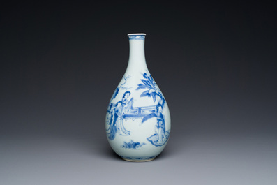 A Chinese blue and white pear-shaped 'narrative subject' vase, Kangxi
