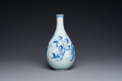 A Chinese blue and white pear-shaped 'narrative subject' vase, Kangxi
