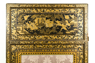 Two large Chinese Canton black and gilt-lacquered panels, 19th C.