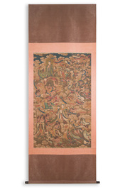 Ecole chinoise: 'Ciel plein de divinit&eacute;s bouddhistes', encre et couleurs sur soie, 18&egrave;me