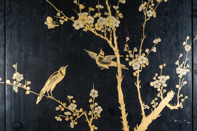 Two large Chinese Canton black and gilt-lacquered panels, 19th C.