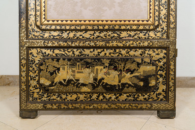 Two large Chinese Canton black and gilt-lacquered panels, 19th C.