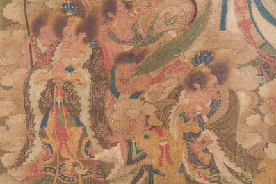 Ecole chinoise: 'Ciel plein de divinit&eacute;s bouddhistes', encre et couleurs sur soie, 18&egrave;me