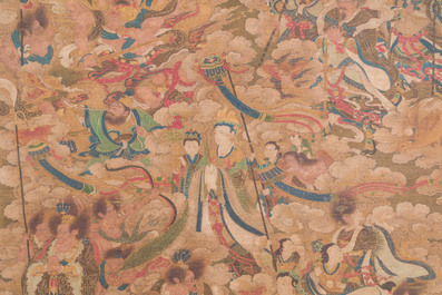 Ecole chinoise: 'Ciel plein de divinit&eacute;s bouddhistes', encre et couleurs sur soie, 18&egrave;me